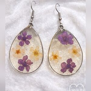 Paparazzi Teardrop Earrings with Purple and Yellow Florals